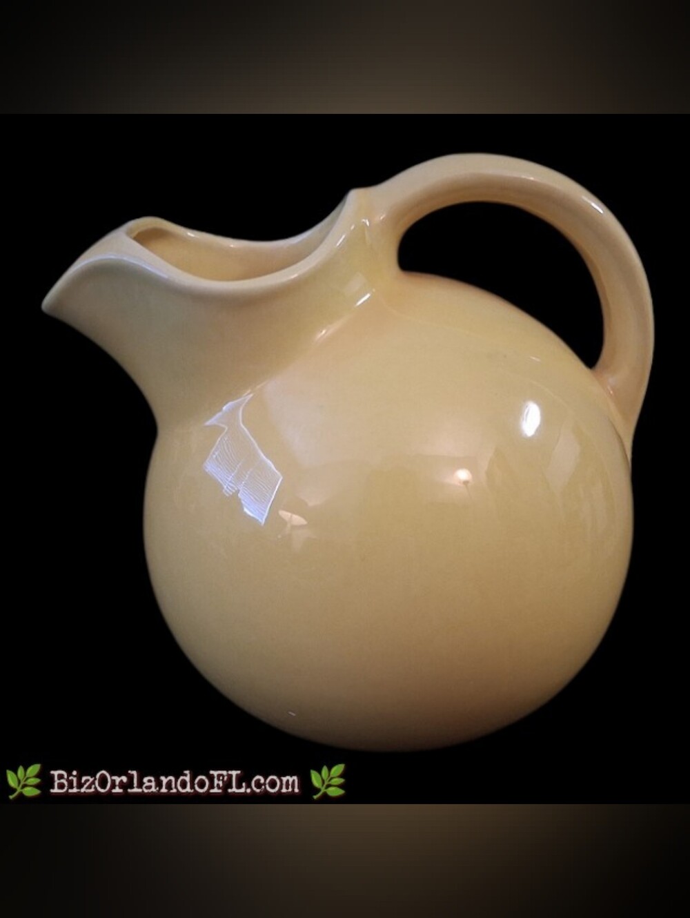 VINTAGE: Hall Yellow Ceramic Ball Pitcher Ice Lip Design 64 oz Made In USA #633